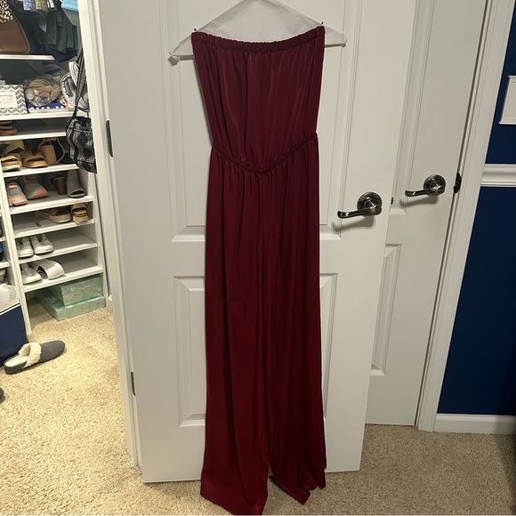 strapless maroon silk jumpsuit - Picture 1 of 3